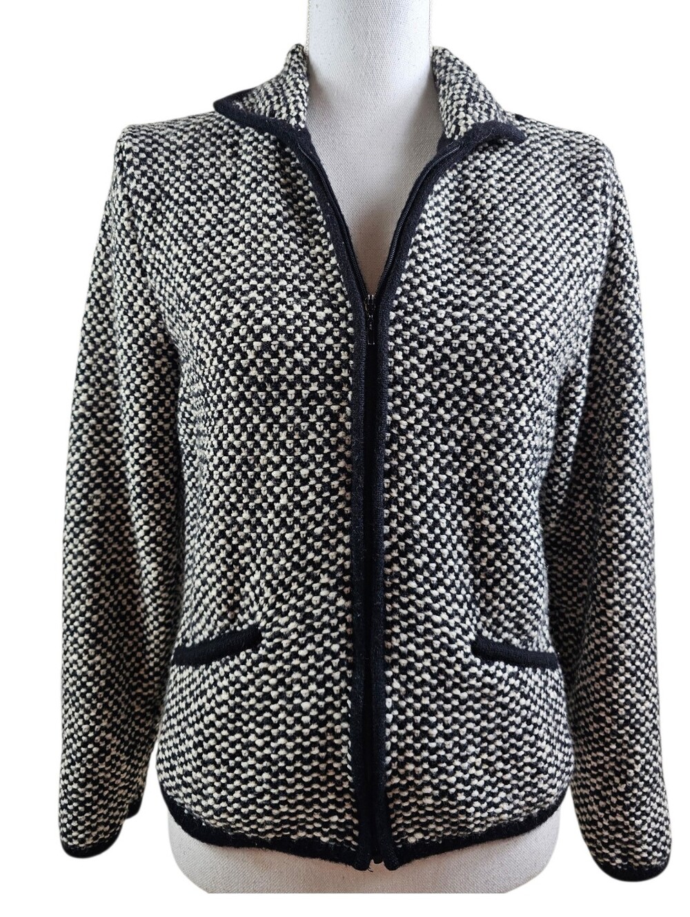 Talbots Vintage Nubby Wool Zippered Cardigan Blazer In S